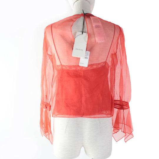 GUCCI tops 633322 Main: 100% silk, Part: metal, Lining: 73% acetate, Lining: 27% silk, Part: 100% nylon Red Women 36 Used Authentic