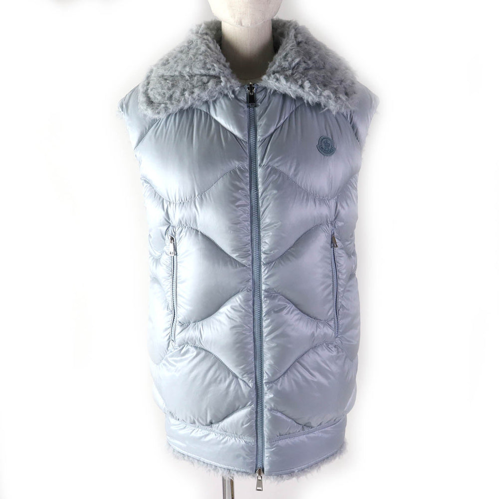 MONCLER Down vest Outer: 100% polyester, Lining: 100% nylon, Filling: 90% down, Filling: 10% feather, Hood: 100% nylon, Hood lining: 100% nylon Light blue ACHARD VEST Women 00 Used Authentic