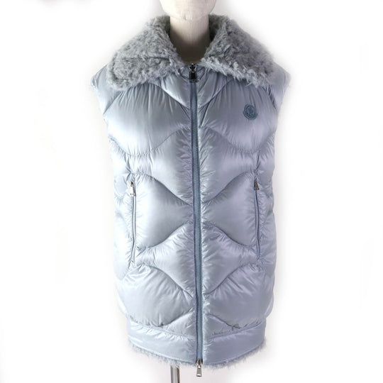 MONCLER Down vest Outer: 100% polyester, Lining: 100% nylon, Filling: 90% down, Filling: 10% feather, Hood: 100% nylon, Hood lining: 100% nylon Light blue ACHARD VEST Women 00 Used Authentic