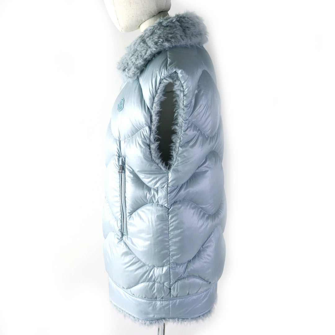 MONCLER Down vest Outer: 100% polyester, Lining: 100% nylon, Filling: 90% down, Filling: 10% feather, Hood: 100% nylon, Hood lining: 100% nylon Light blue ACHARD VEST Women 00 Used Authentic