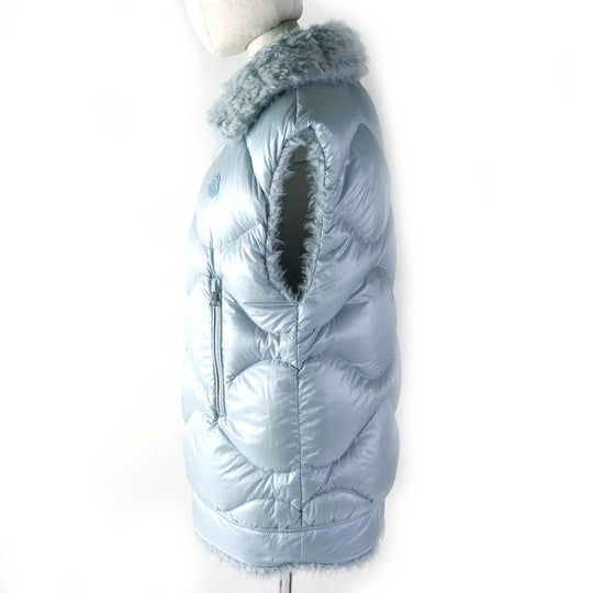 MONCLER Down vest Outer: 100% polyester, Lining: 100% nylon, Filling: 90% down, Filling: 10% feather, Hood: 100% nylon, Hood lining: 100% nylon Light blue ACHARD VEST Women 00 Used Authentic