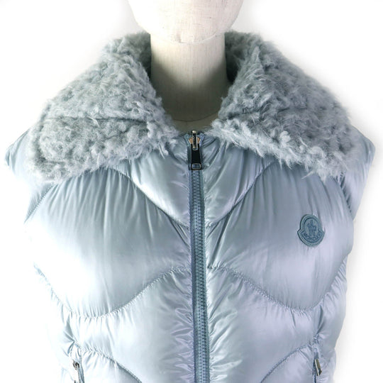 MONCLER Down vest Outer: 100% polyester, Lining: 100% nylon, Filling: 90% down, Filling: 10% feather, Hood: 100% nylon, Hood lining: 100% nylon Light blue ACHARD VEST Women 00 Used Authentic