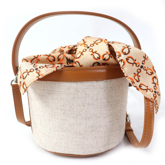 FOXEY Handbag 40944 Main: Rayon, Main: Polyester, Main: Cotton, Main: Linen, Part: Leather Brown beige PETIT PICNIC Women Used Authentic