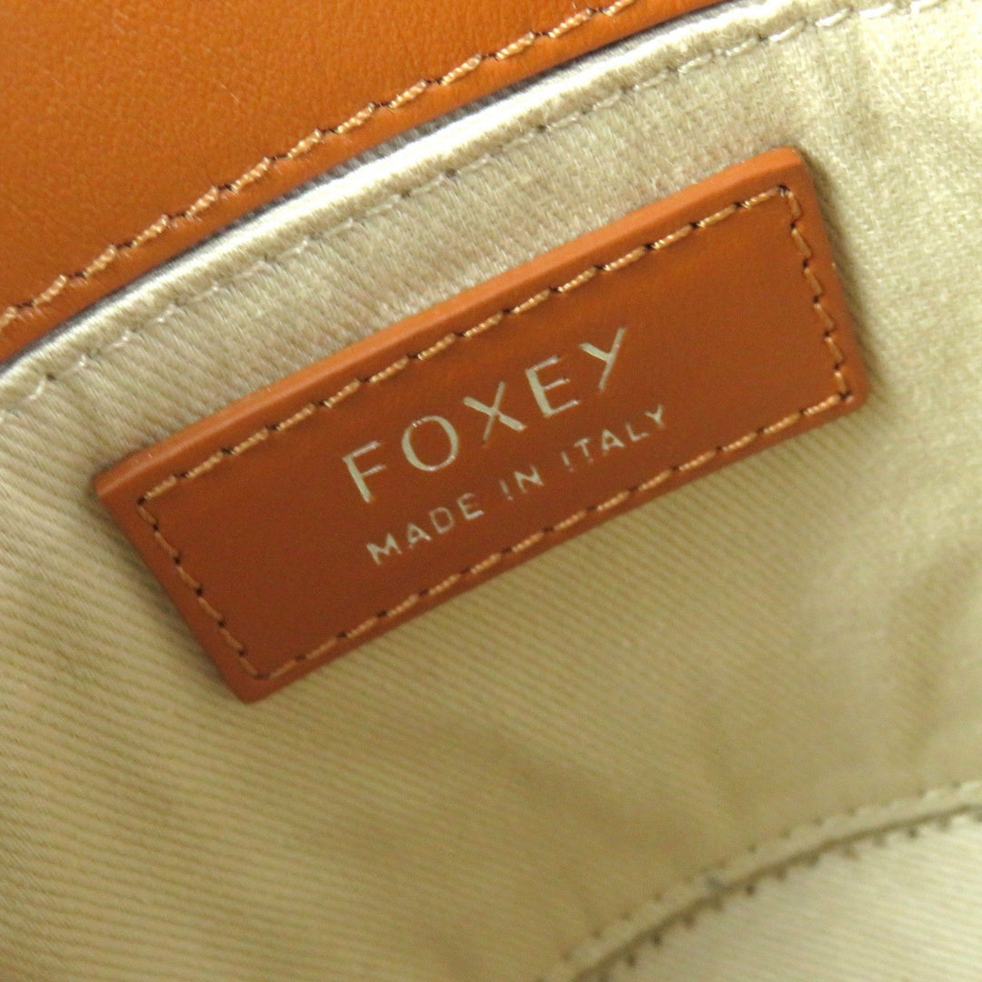 FOXEY Handbag 40944 Main: Rayon, Main: Polyester, Main: Cotton, Main: Linen, Part: Leather Brown beige PETIT PICNIC Women Used Authentic