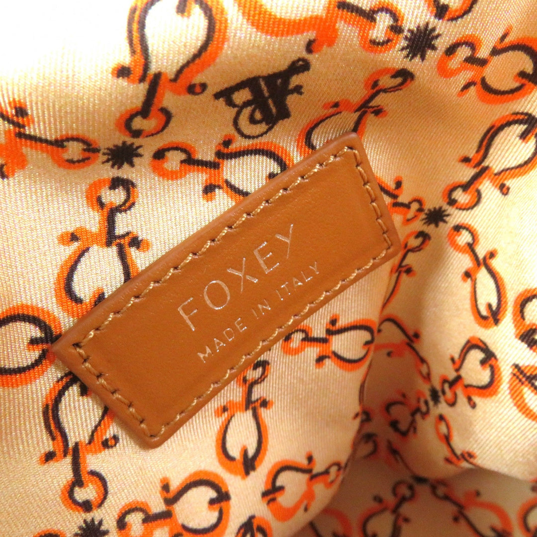 FOXEY Handbag 40944 Main: Rayon, Main: Polyester, Main: Cotton, Main: Linen, Part: Leather Brown beige PETIT PICNIC Women Used Authentic