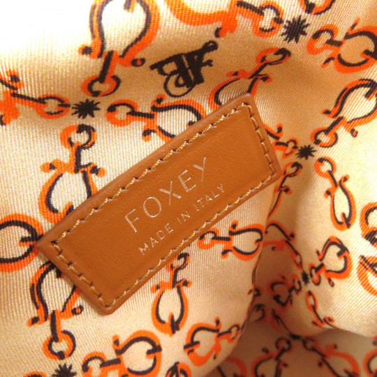 FOXEY Handbag 40944 Main: Rayon, Main: Polyester, Main: Cotton, Main: Linen, Part: Leather Brown beige PETIT PICNIC Women Used Authentic