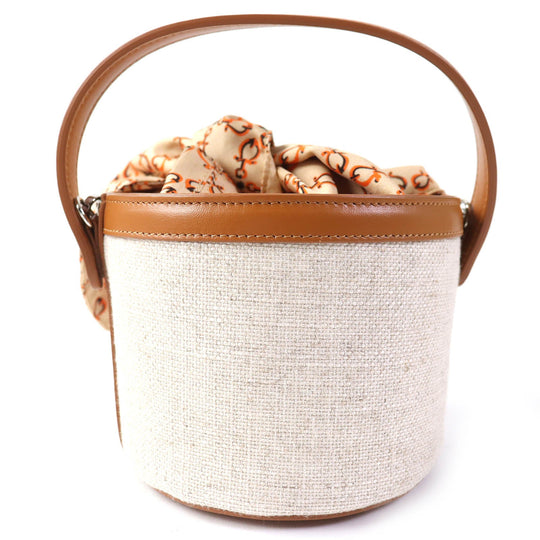 FOXEY Handbag 40944 Main: Rayon, Main: Polyester, Main: Cotton, Main: Linen, Part: Leather Brown beige PETIT PICNIC Women Used Authentic
