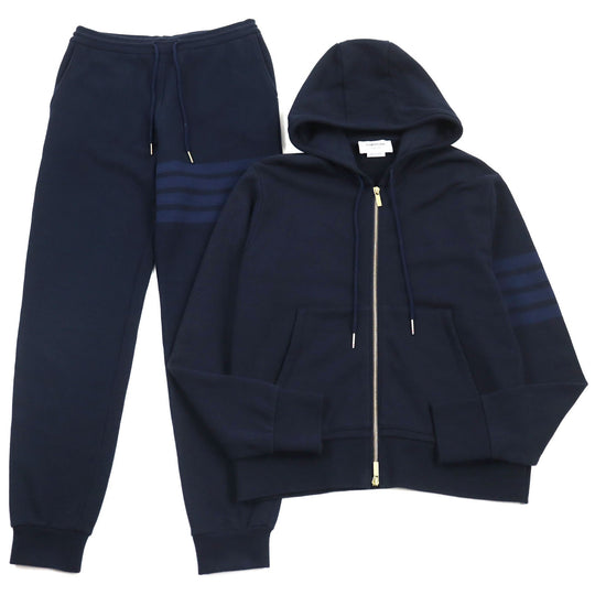 THOM BROWNE setup MJT249A-06910415/MJQ008A-06910415 Main: 100% cotton Navy 4-bar zip-up hoodie/sweatpants mens 2 Used Authentic