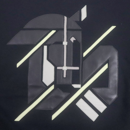 HERMES pullover Main: 100% cotton, Leather: Sheepskin Rib: 90% cotton, 10% polyurethane Navy Chevaux Symetrie mens M Used Authentic