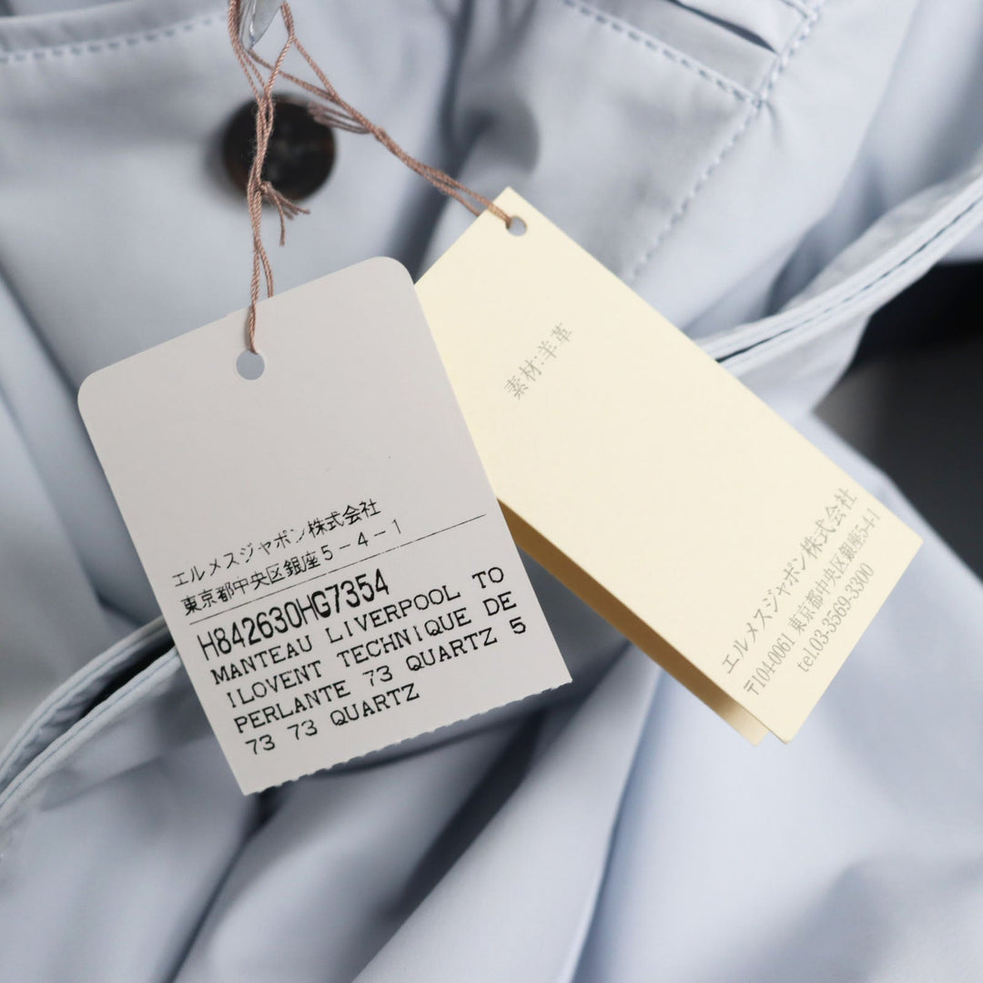 HERMES coat Main: 80% nylon, Main: 20% polyurethane, Part: Lamb leather Light blue Liverpool mens 54 Used Authentic