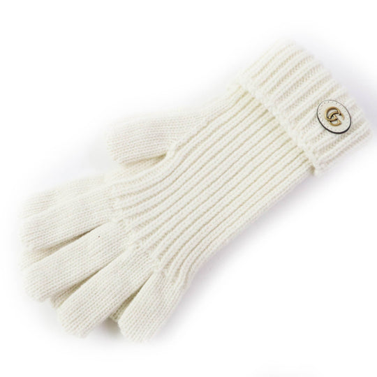 GUCCI gloves 788503 Main: 85% wool, Main: 15% cashmere, Part: leather Ivory Women M Used Authentic