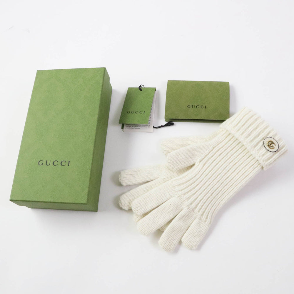 GUCCI gloves 788503 Main: 85% wool, Main: 15% cashmere, Part: leather Ivory Women M Used Authentic