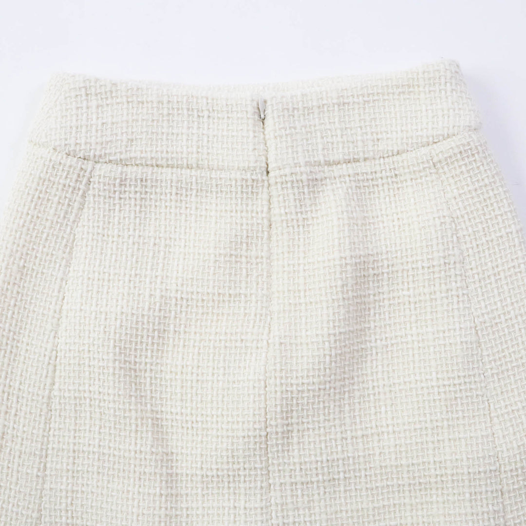 CHANEL Tweed skirt P62054 Outer: 94% wool, Outer: 6% polyamide (nylon), Lining: 100% silk Ecru/White Women 34 Used Authentic