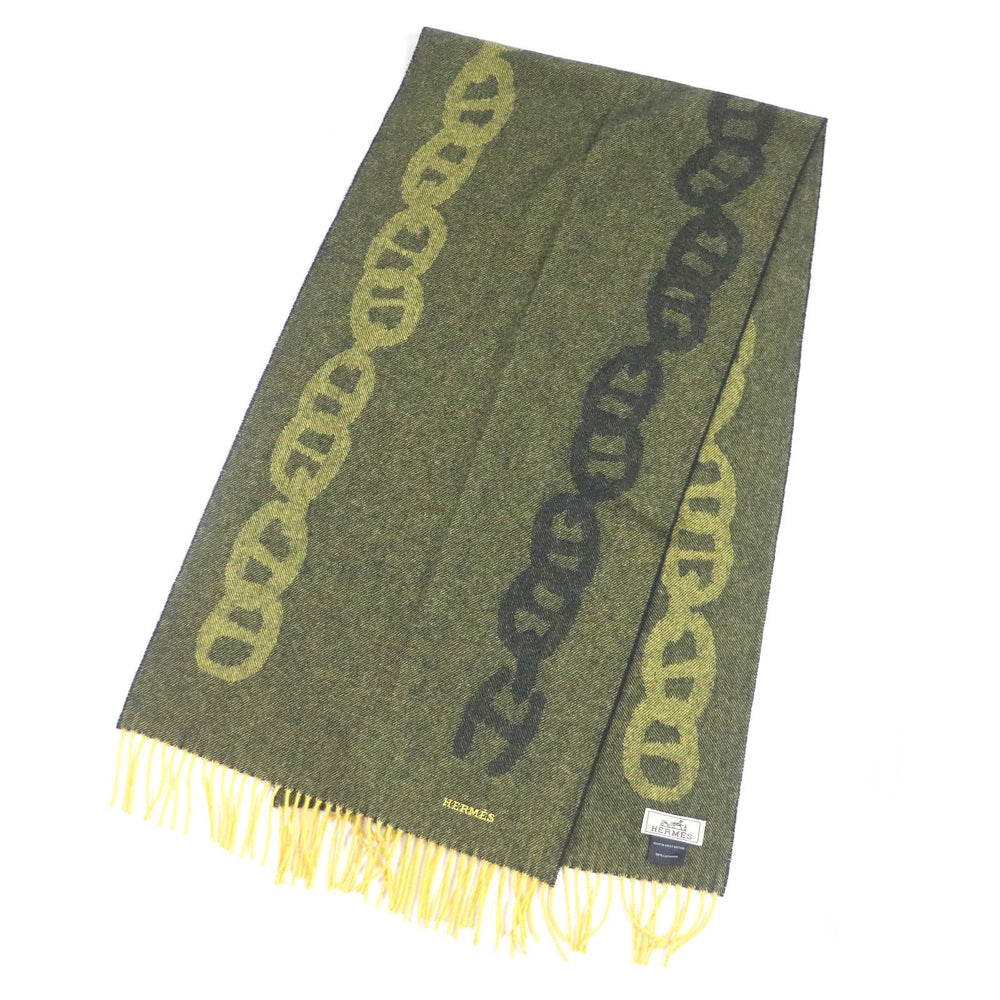 HERMES Scarf Main: 100% cashmere Yellow type mens Used Authentic