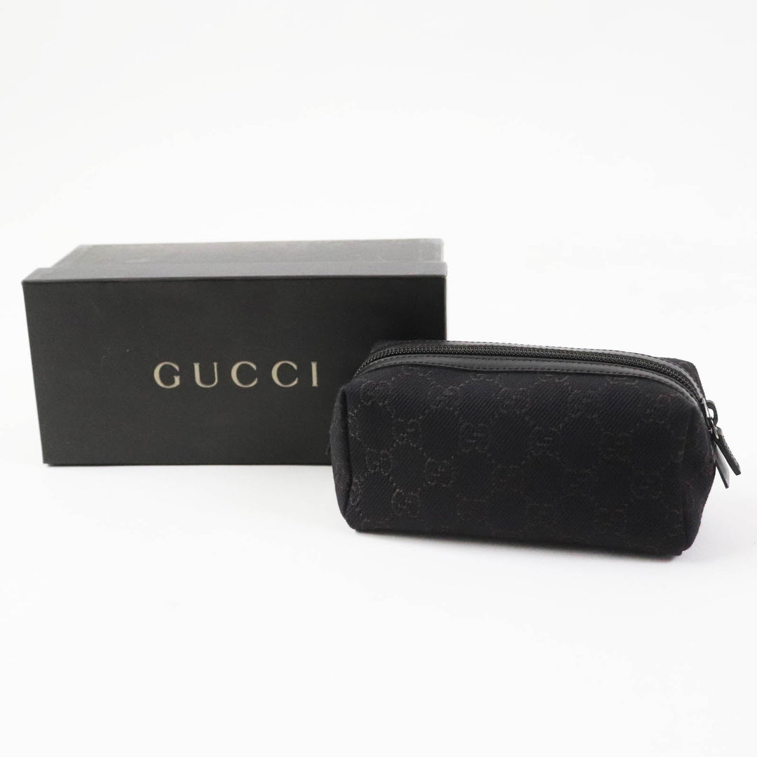 GUCCI Pouch 29596 Main: GG canvas Part: Leather Dark brown black Women Used Authentic