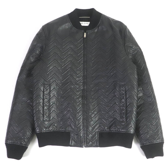 SAINT LAURENT PARIS leather jacket 661008 Outer: Leather, Lining: 60% Cupra, Lining: 40% Cotton, Filling: 100% Polyester, Trim: 100% Wool, Pocket opening: 100% Cotton black mens 46 Used Authentic