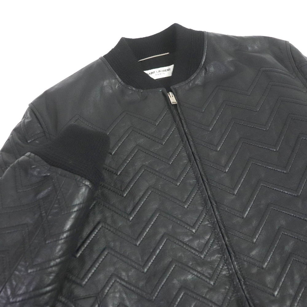 SAINT LAURENT PARIS leather jacket 661008 Outer: Leather, Lining: 60% Cupra, Lining: 40% Cotton, Filling: 100% Polyester, Trim: 100% Wool, Pocket opening: 100% Cotton black mens 46 Used Authentic
