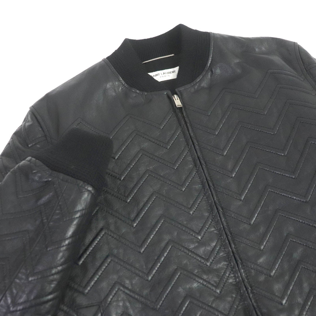 SAINT LAURENT PARIS leather jacket 661008 Outer: Leather, Lining: 60% Cupra, Lining: 40% Cotton, Filling: 100% Polyester, Trim: 100% Wool, Pocket opening: 100% Cotton black mens 46 Used Authentic
