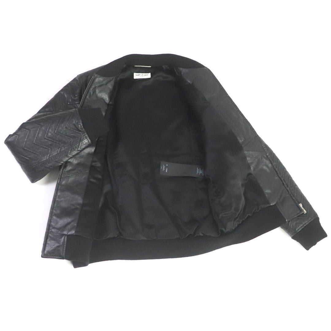 SAINT LAURENT PARIS leather jacket 661008 Outer: Leather, Lining: 60% Cupra, Lining: 40% Cotton, Filling: 100% Polyester, Trim: 100% Wool, Pocket opening: 100% Cotton black mens 46 Used Authentic