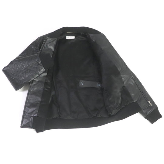 SAINT LAURENT PARIS leather jacket 661008 Outer: Leather, Lining: 60% Cupra, Lining: 40% Cotton, Filling: 100% Polyester, Trim: 100% Wool, Pocket opening: 100% Cotton black mens 46 Used Authentic