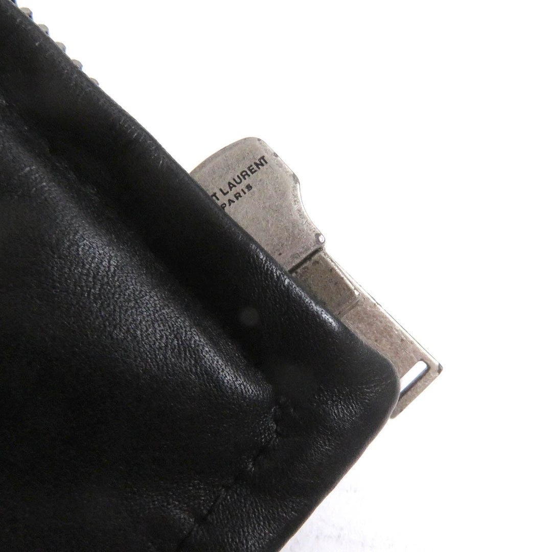 SAINT LAURENT PARIS leather jacket 661008 Outer: Leather, Lining: 60% Cupra, Lining: 40% Cotton, Filling: 100% Polyester, Trim: 100% Wool, Pocket opening: 100% Cotton black mens 46 Used Authentic