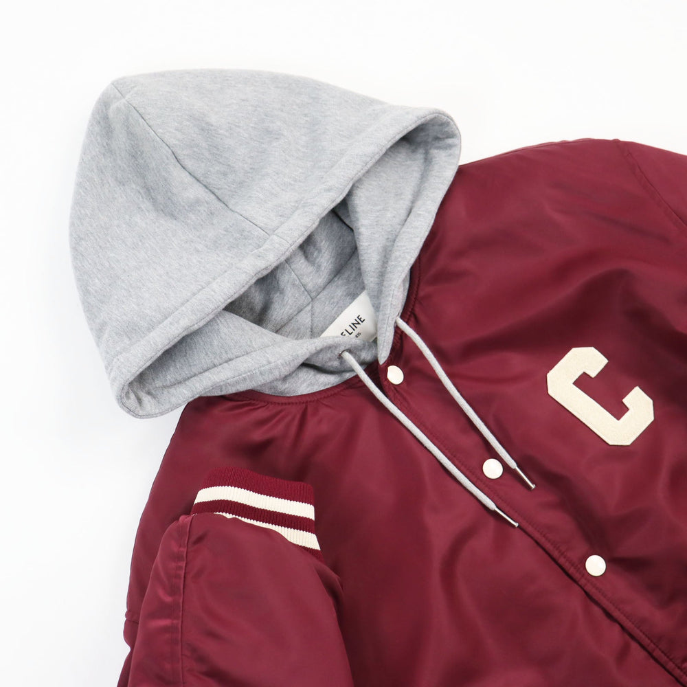 CELINE Blouson 2W15A227R Outer: 100% nylon, Lining: 100% cotton, Filling: 100% polyester, Part: 100% cotton Bordeaux Grey mens 52 Used Authentic