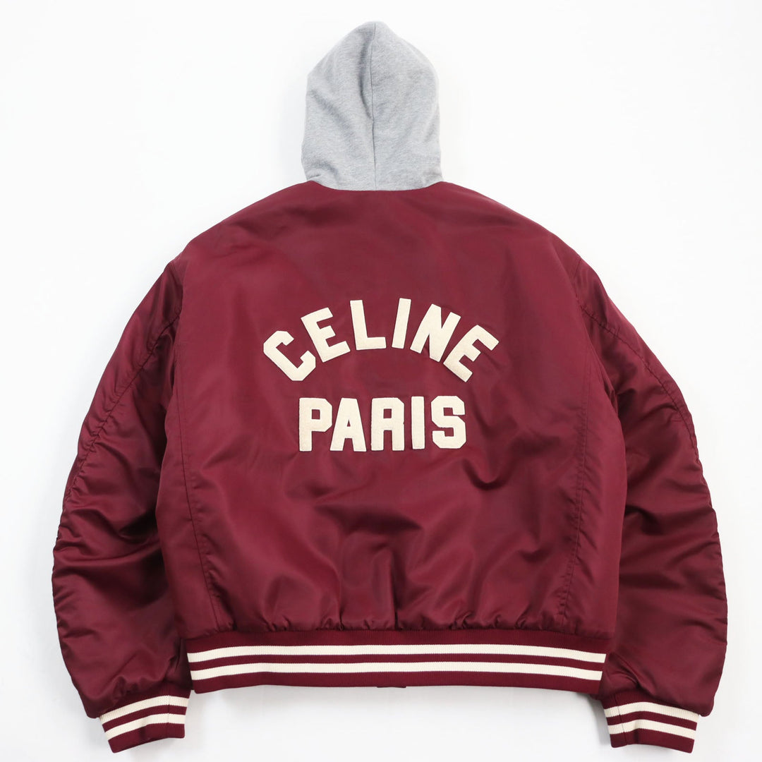 CELINE Blouson 2W15A227R Outer: 100% nylon, Lining: 100% cotton, Filling: 100% polyester, Part: 100% cotton Bordeaux Grey mens 52 Used Authentic