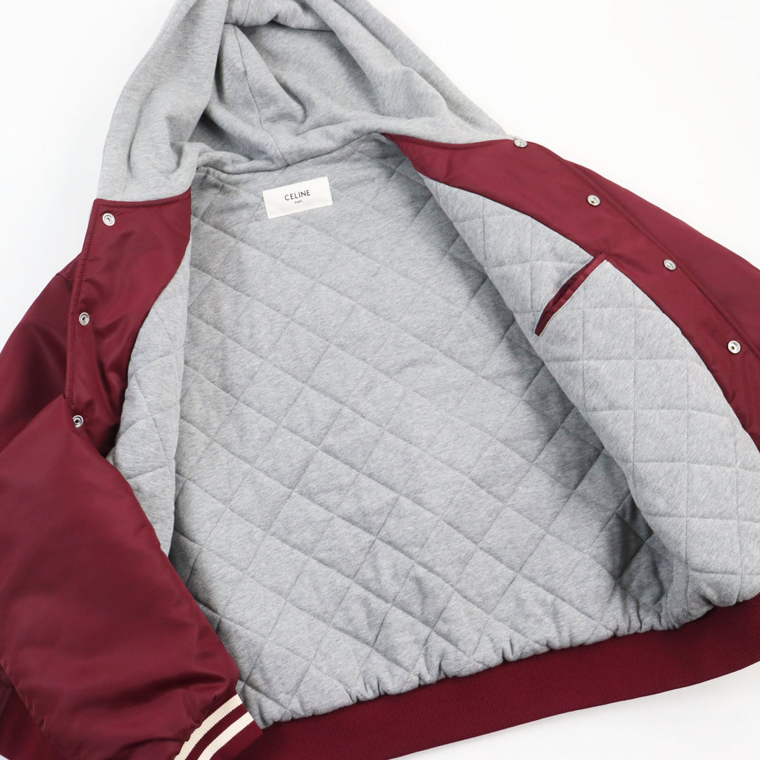 CELINE Blouson 2W15A227R Outer: 100% nylon, Lining: 100% cotton, Filling: 100% polyester, Part: 100% cotton Bordeaux Grey mens 52 Used Authentic
