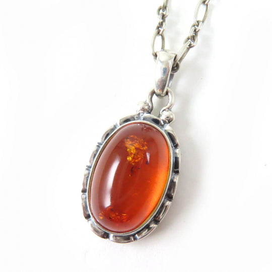 Georg Jensen Necklace Main: AG925, Part: Amber Silver orange 2001 Year Pendant Women Used Authentic