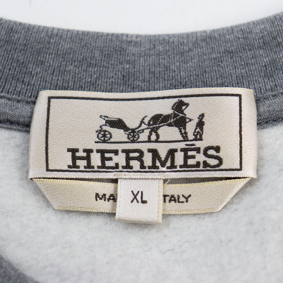 HERMES sweat Main: 100% cotton, part: 90% cotton, part: 10% polyurethane, part: 80% nylon, part: 20% polyurethane gray Run H mens XL Used Authentic