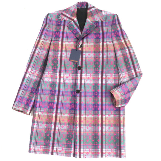 LOUIS VUITTON Chester coat Main: 65% wool, Main: 35% polyester, Lining: 30% cupra, Lining: 27% acetate, Lining: 24% rayon, : 19% cotton Pink multi mens 48 Used Authentic