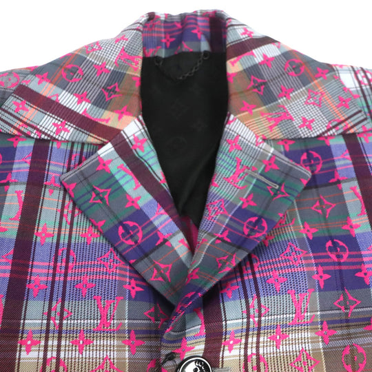 LOUIS VUITTON Chester coat Main: 65% wool, Main: 35% polyester, Lining: 30% cupra, Lining: 27% acetate, Lining: 24% rayon, : 19% cotton Pink multi mens 48 Used Authentic