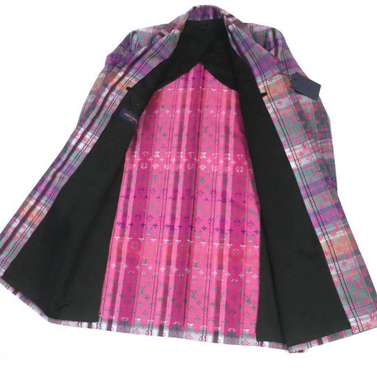 LOUIS VUITTON Chester coat Main: 65% wool, Main: 35% polyester, Lining: 30% cupra, Lining: 27% acetate, Lining: 24% rayon, : 19% cotton Pink multi mens 48 Used Authentic