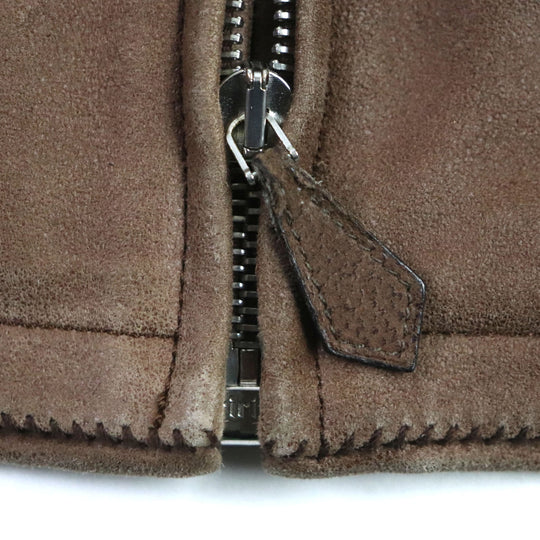 HERMES Blouson Main: Lamb leather, Part: Lamb leather, Lining: 100% wool, Lining: 100% rayon, Knitted part: 100% wool Brown mens 52 Used Authentic