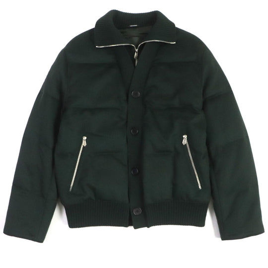HERMES Down jacket Main: 100% cashmere, Lining: 100% cupra, Filling: 90% down, Filling: 10% feather, Knitted part: 66% wool, 28% cashmere, 5% nylon, 1% polyurethane green mens 46 Used Authentic