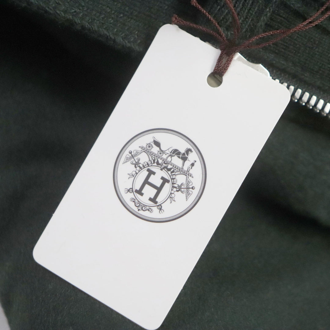 HERMES Down jacket Main: 100% cashmere, Lining: 100% cupra, Filling: 90% down, Filling: 10% feather, Knitted part: 66% wool, 28% cashmere, 5% nylon, 1% polyurethane green mens 46 Used Authentic