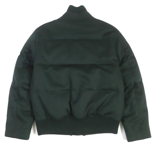 HERMES Down jacket Main: 100% cashmere, Lining: 100% cupra, Filling: 90% down, Filling: 10% feather, Knitted part: 66% wool, 28% cashmere, 5% nylon, 1% polyurethane green mens 46 Used Authentic
