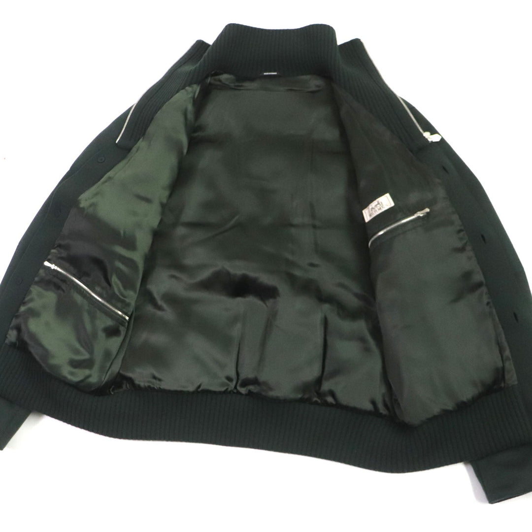 HERMES Down jacket Main: 100% cashmere, Lining: 100% cupra, Filling: 90% down, Filling: 10% feather, Knitted part: 66% wool, 28% cashmere, 5% nylon, 1% polyurethane green mens 46 Used Authentic