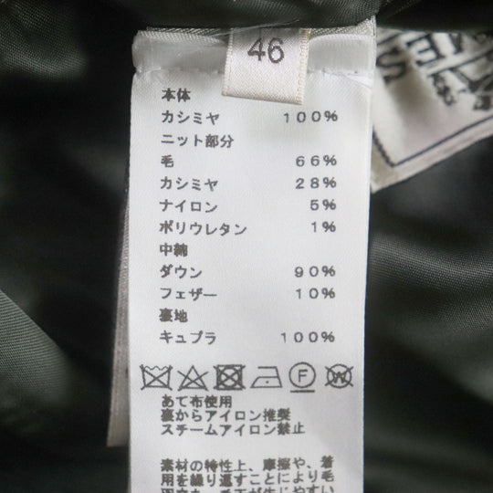 HERMES Down jacket Main: 100% cashmere, Lining: 100% cupra, Filling: 90% down, Filling: 10% feather, Knitted part: 66% wool, 28% cashmere, 5% nylon, 1% polyurethane green mens 46 Used Authentic