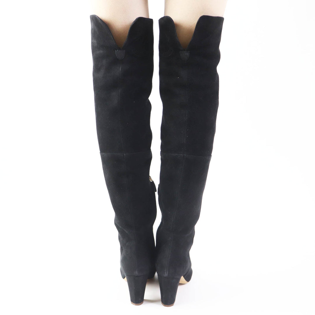 CHANEL Knee high boots Main: Suede black Women 36 Used Authentic