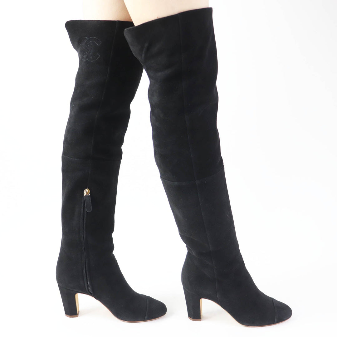 CHANEL Knee high boots Main: Suede black Women 36 Used Authentic