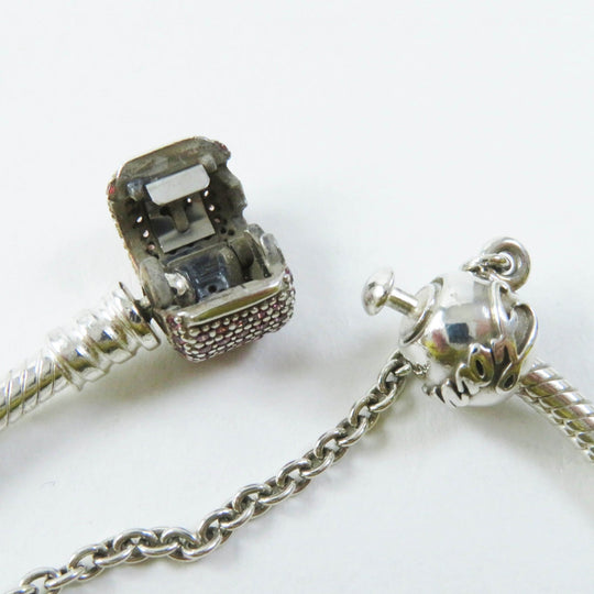 PANDORA bracelet Part: AG925, cubic zirconia Silver pink Comes with 7 charms Snake Chain Women Used Authentic