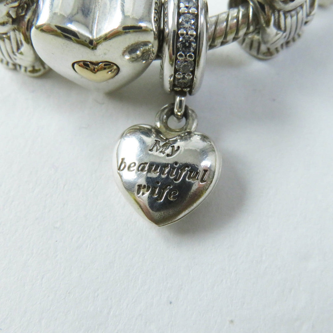 PANDORA bracelet Part: AG925, cubic zirconia Silver pink Comes with 7 charms Snake Chain Women Used Authentic