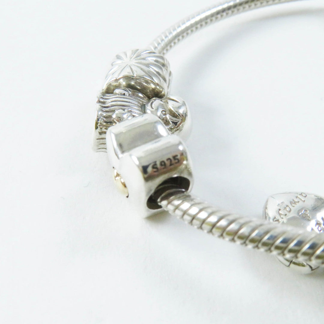 PANDORA bracelet Part: AG925, cubic zirconia Silver pink Comes with 7 charms Snake Chain Women Used Authentic