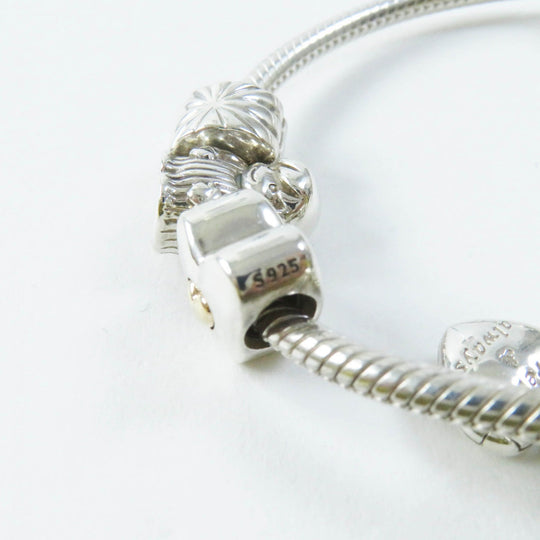 PANDORA bracelet Part: AG925, cubic zirconia Silver pink Comes with 7 charms Snake Chain Women Used Authentic