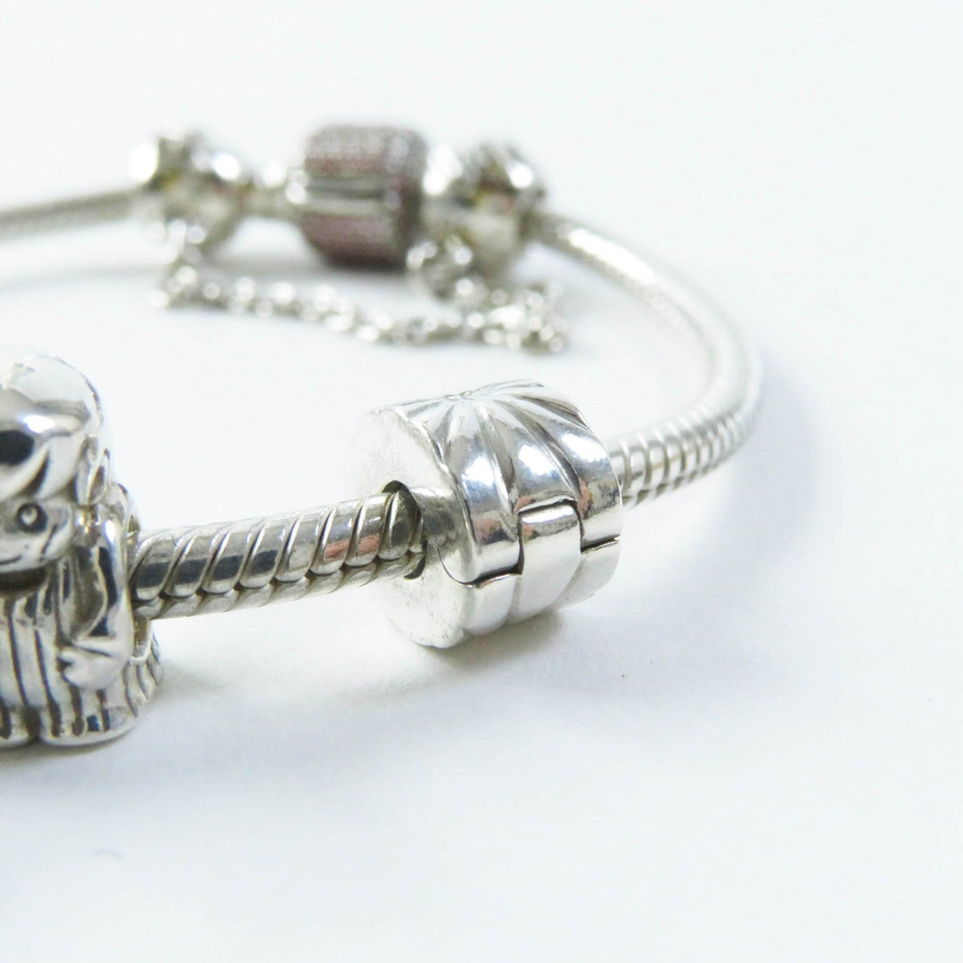 PANDORA bracelet Part: AG925, cubic zirconia Silver pink Comes with 7 charms Snake Chain Women Used Authentic