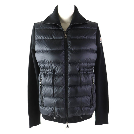 MONCLER Down jacket Main: 100% wool, Filling: 90% down, Filling: 10% feather, Front body (outer material): 100% nylon, Front body (lining): 100% nylon black CARDIGAN Women XS Used Authentic