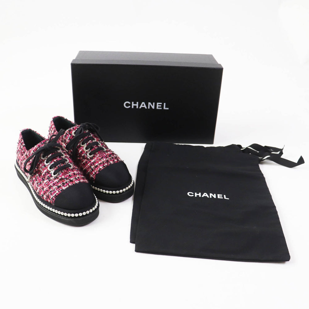 CHANEL Low cut sneakers G32357 tweed Pink black Women 35 Used Authentic