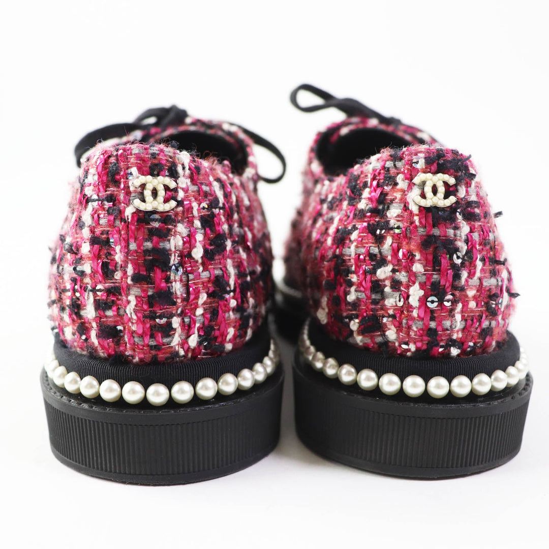 CHANEL Low cut sneakers G32357 tweed Pink black Women 35 Used Authentic