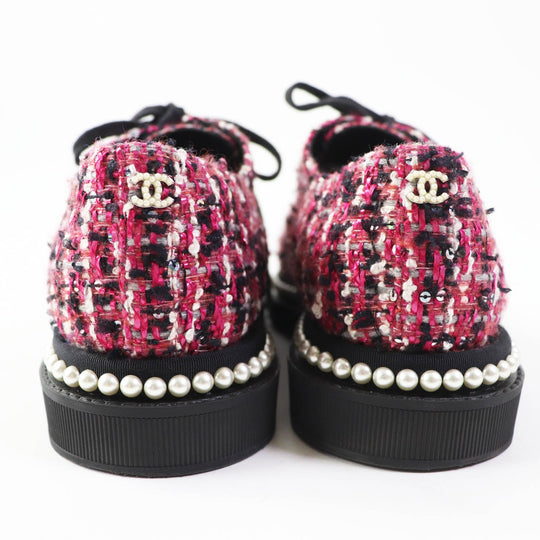 CHANEL Low cut sneakers G32357 tweed Pink black Women 35 Used Authentic